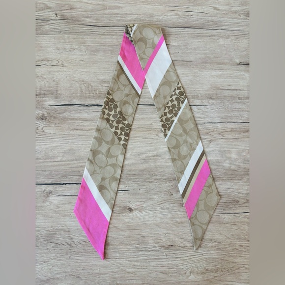 COACH Monogram and Stripes Silk Skinny Twilly Scarf - Picture 1 of 2